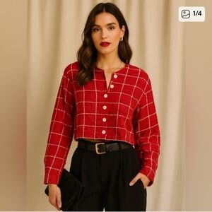 Maggy London Vintage 100% Silk Red Holiday Blouse – Size 12